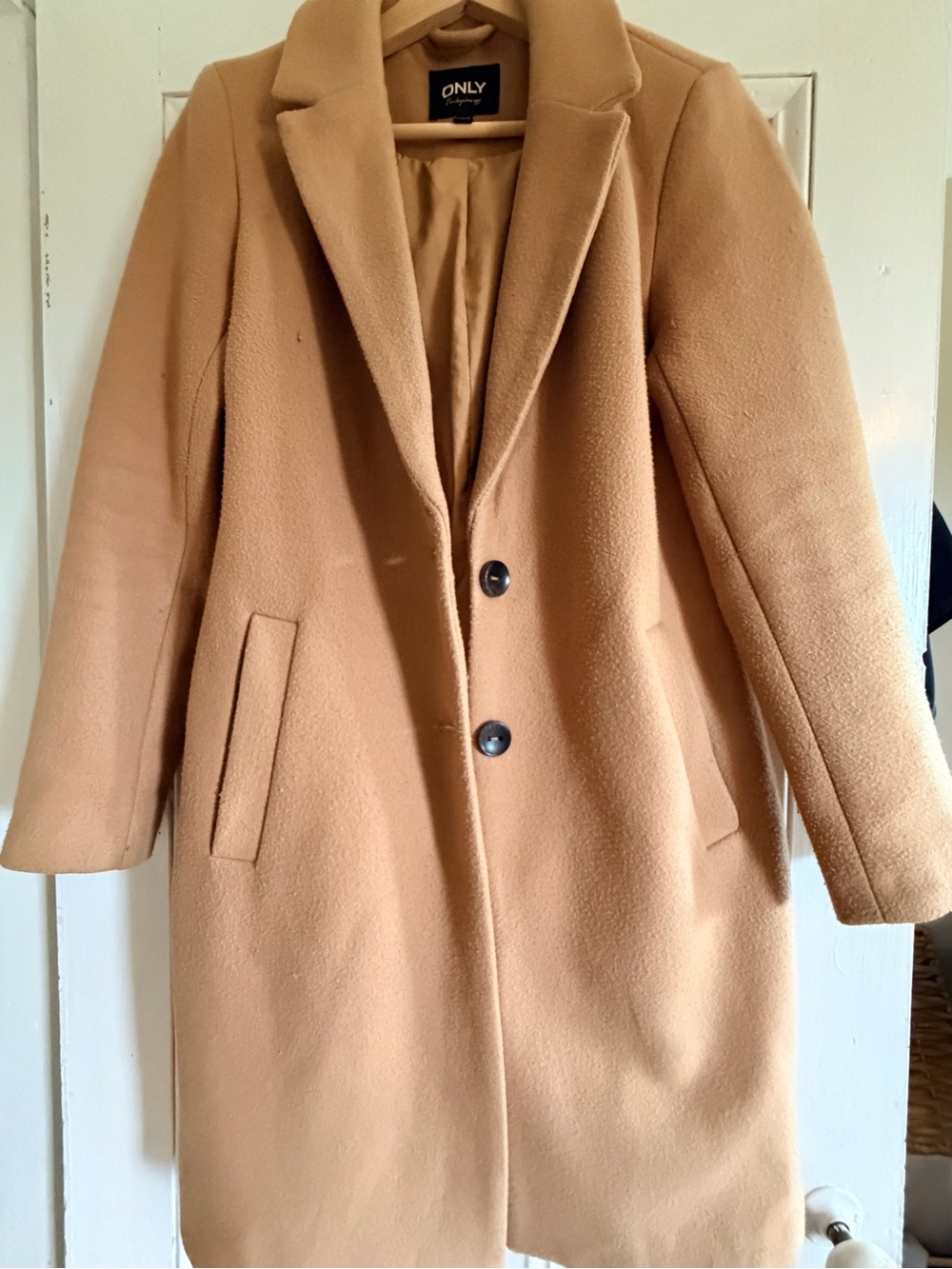 ONLY Camel Single-Breasted Wool-Blend Trench Coat